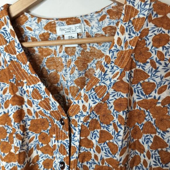 Rachel Zoe Linen Knit Top Floral Button Up - Picture 7 of 9